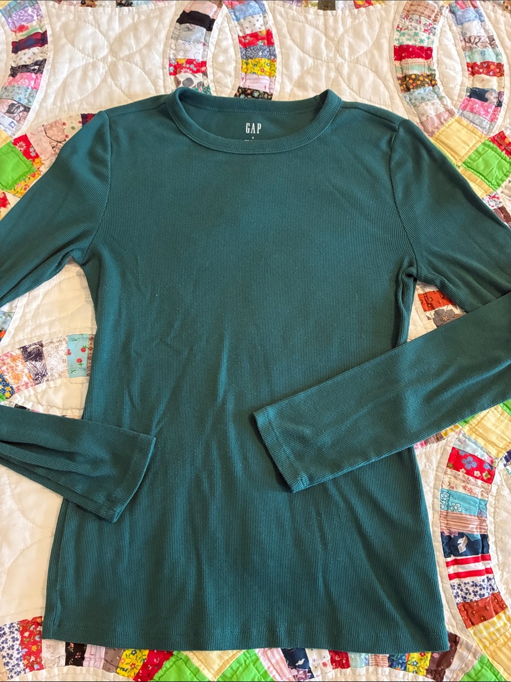 GAP Women's Long Sleeve Crewneck Top - Teal ribbed cotton blend fall comfy